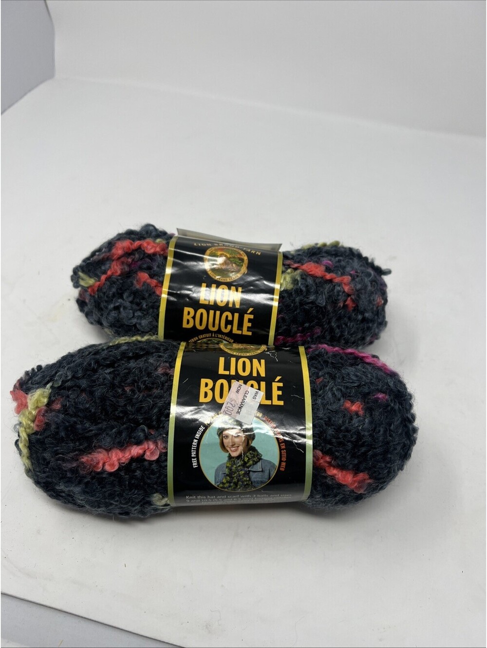 Lion Brand Lion Boucle mohair blend yarn, Licorice, lot of 2 (57 yds each) NOS